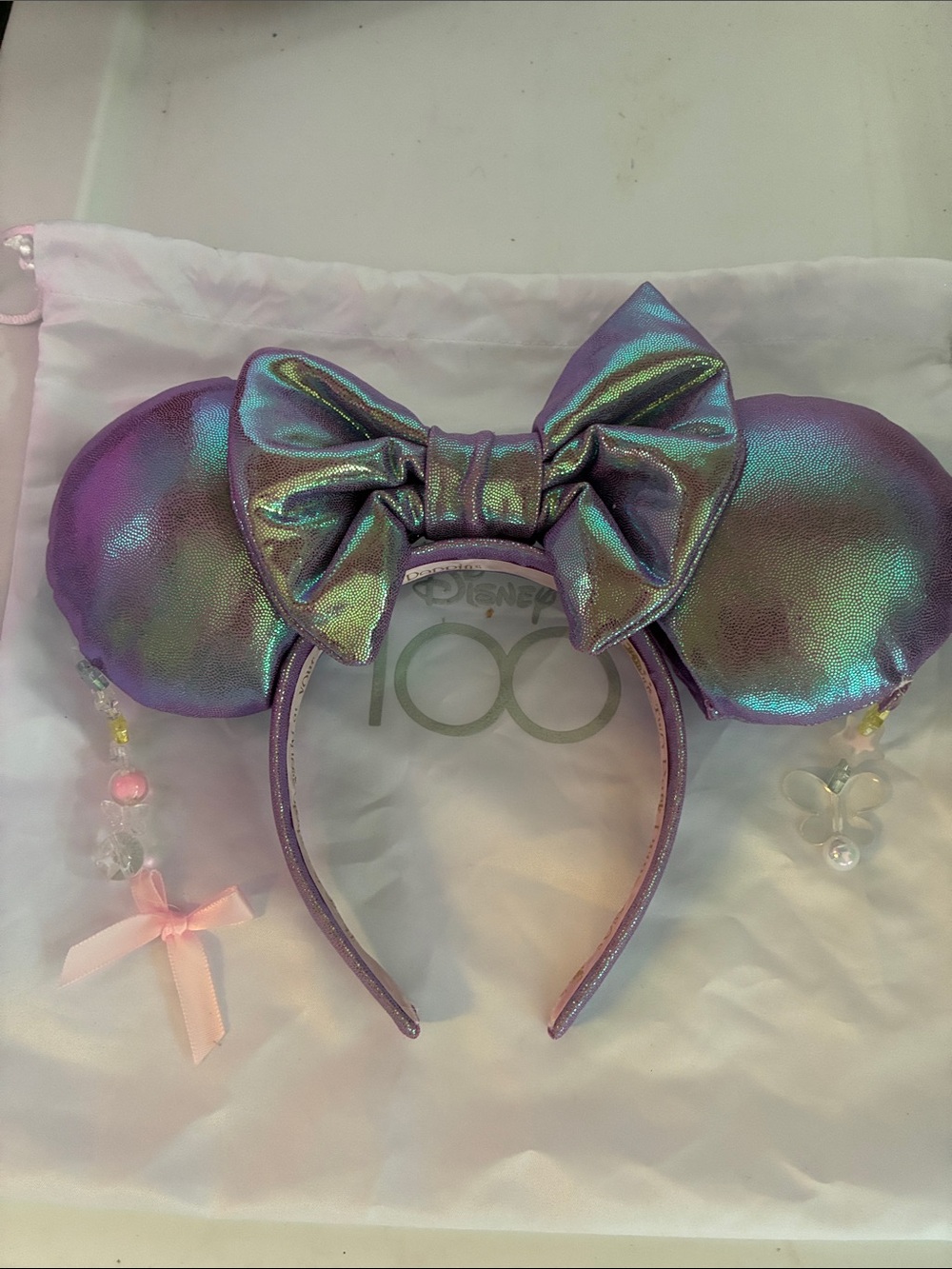 Two Park Princess Metallic Lilac Minnie Ears – Custom Charm Detail